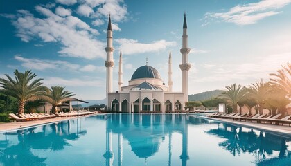 modern mosque and swimming pool