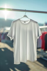 mockup of a white t-shirt, sunny day, natural lighting