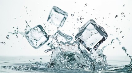 falling ice cubes water splash isolated on white background highspeed photography