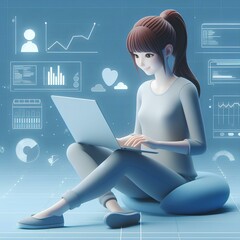 노트북 하는 여자 3D 캐릭터