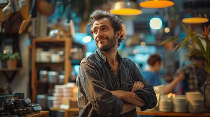 Fototapeta premium A man with a scarf on his neck is smiling at the camera