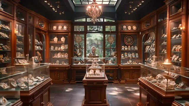 This Glimmering allure: Step into the dazzling world of a jewelry store, where elegance and luxury intertwine
