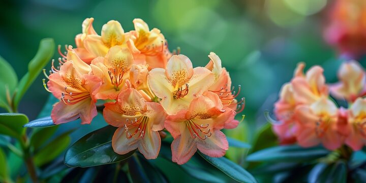 Vibrant orange and yellow rhododendron blossom in nature