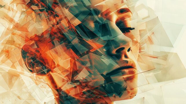 modern graphics digital illustration, generative AI representation, center composition, various AI generated images emerging from the center