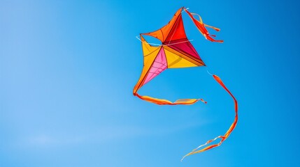  A vibrant tricolor kite soaring against a clear blue sky, evoking the spirit of freedom and unity
