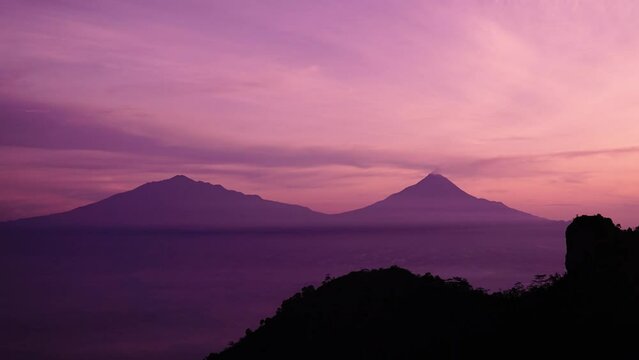 Sunries of Mount Merapi and Mount Merbabu from the west side