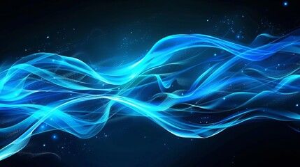 Obraz premium futuristic glowing blue wavy lines on dark background abstract digital art