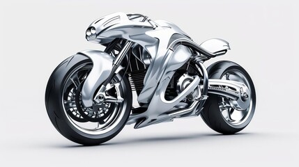 futuristic motorcycle concept sleek silver design on white background 3d render