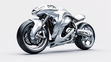 futuristic motorcycle concept sleek silver design on white background 3d render