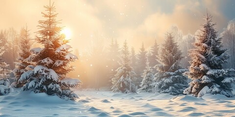 Winter Background with a Beautiful Snow Covered Trees. Enchanting Christmas Scene.