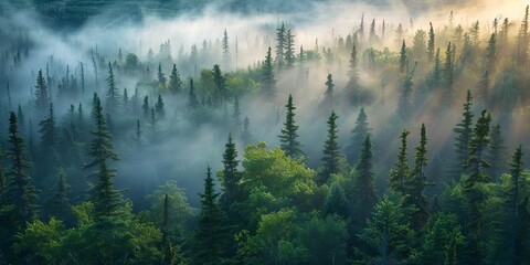 Fototapeta premium morning mist above canadian wilderness