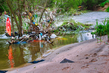 Garbage and polluting waste in the Regional Park of the Middle Course of the Guadarrama River, in...