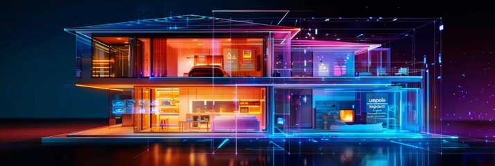 Digital house on dark: Hologram mockup concept
