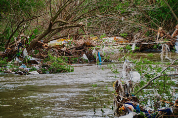 Garbage and polluting waste in the Regional Park of the Middle Course of the Guadarrama River, in the Community of Madrid (Spain).