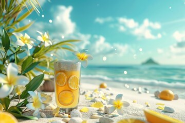 Obraz premium summer 3d background Travel and Vacation Poster Design with Beach Elements
