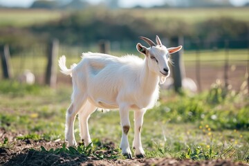 Fototapeta premium Lonely goat on a pasture for a walk