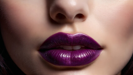 Fototapeta premium Plum Lips A stunning woman with porcelain skin dark hair and lips the color of