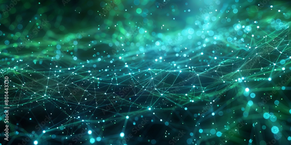 Wall mural blue and green cyberspace concept with high-tech structure. futuristic network lines with copy-space
