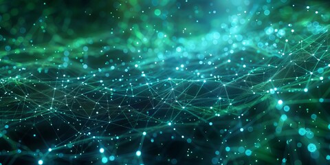 Blue and Green Cyberspace Concept with High-Tech Structure. Futuristic Network Lines with copy-space.