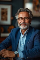 A confident and distinguished senior Caucasian businessman in a studio portrait, exuding professionalism and success.