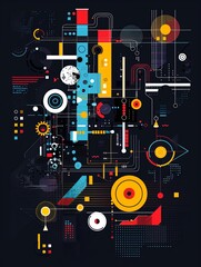 Obraz premium An abstract composition of graphic elements, perfect for brands seeking innovation and modernity. Ideal for technology or media projects, offering a contemporary visual appeal. Generative AI.