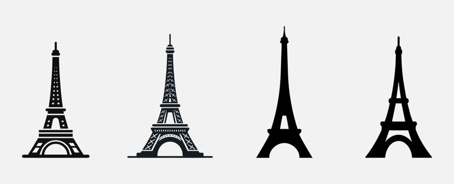 Eiffel tower black on a white background illustration. Olympics Paris