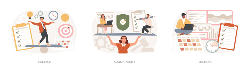 Personal quality isolated concept vector illustration set.