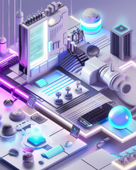 Isometric professional 3D generated graphic for a futuristic business concept mockup ad commercial.