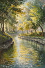 An impressionist painting inspired by a serene riverside scene