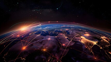 Interconnected Global Network of Collaborative Cities Shining in the Night Sky