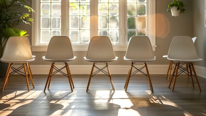 Setting up Empty Chairs for a Group Therapy Session in a Psychologist's Office. Concept Therapy Sessions, Empty Chairs, Group Therapy, Psychologist's Office, Mental Health