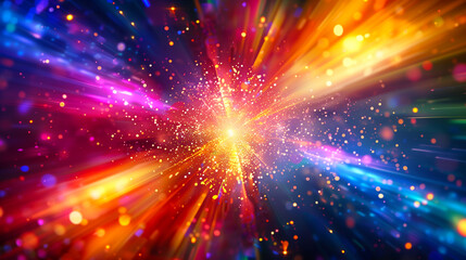 Explosive Color Burst Light Effect. Dynamic digital illustration of an explosive burst of multicolored light, symbolizing energy, motion, and vibrant creativity.