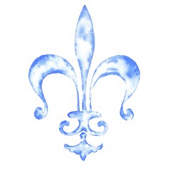 Obraz premium Fleur-de-lis blue watercolor ornament, vintage illustration 