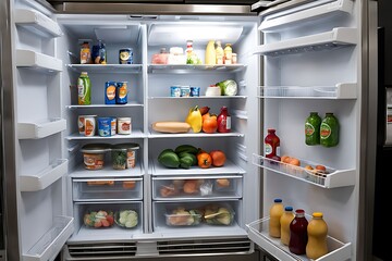  The fridge interior is almost empty due to the economic crisis design. 