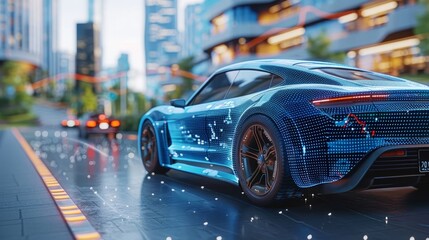 Obraz premium A red car is being charged at a charging station