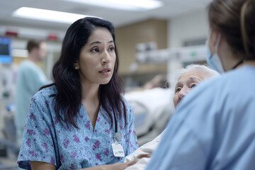 Obraz premium Nurse take care of old senior sick woman patient at hospital room. International Nurses Day concept.