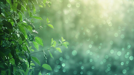 Emerald-green mist dances with soft jade particles in a gently blurred setting, creating an...
