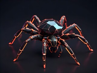 low poly of baby spider neon color, black background