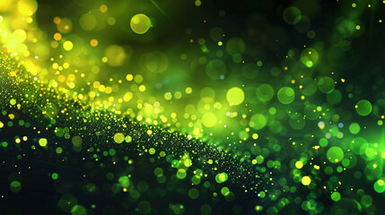 Vibrant Lime Bokeh Lights on Dark Abstract Background, Glitter and Sparkle Dust High Definition