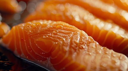 Commercial macro closeup of salmon loin, high end food photography