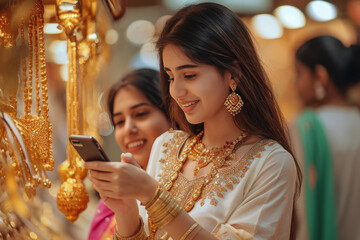women checking out online jewelry shop for buying jewellery