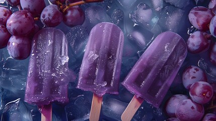grape popsicle on purple background with fruits