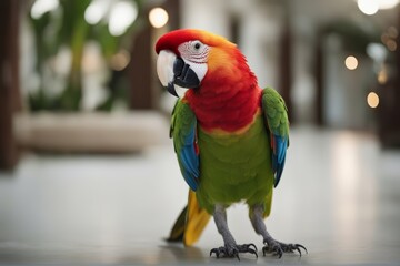Obraz premium 'parrot white dancing walking isolated bird green tropical yellow amazon studio feather walk cute portrait funny beak standing colours colourful playful looking beautiful background species parakeet'