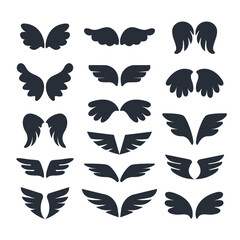 Fototapeta premium Set of black angel wings. White cute wings of animal