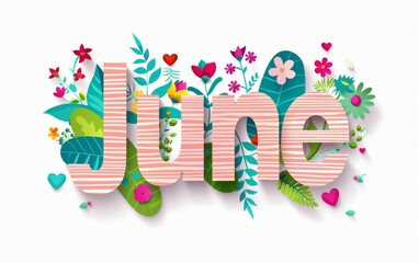 Message for "June", the text is depicted with a white background Cute font design features flowers and hearts incorporated into the letters Generative AI