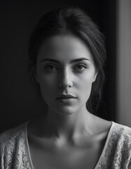 Fototapeta premium Intimate black and white portrait of a sad-looking woman