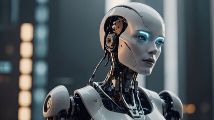 Poster featuring a lady robot with copy space, indicating the use of generative AI
