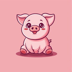 Cute cartoon pig simple flat illustration vector design