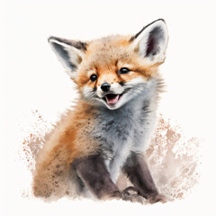 Smiling Baby Fox Digital Art, Cute Wildlife Animal Portrait, Joyful Fox Illustration for Wall Decor and Prints