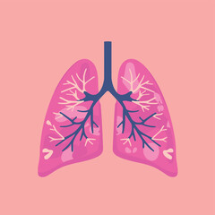 Illustration of human lungs in pink tones with detailed bronchial structure.